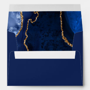 Navy Blue and Gold Agate Marble Wedding Envelope