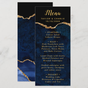 Navy Blue and Gold Agate Wedding Menu