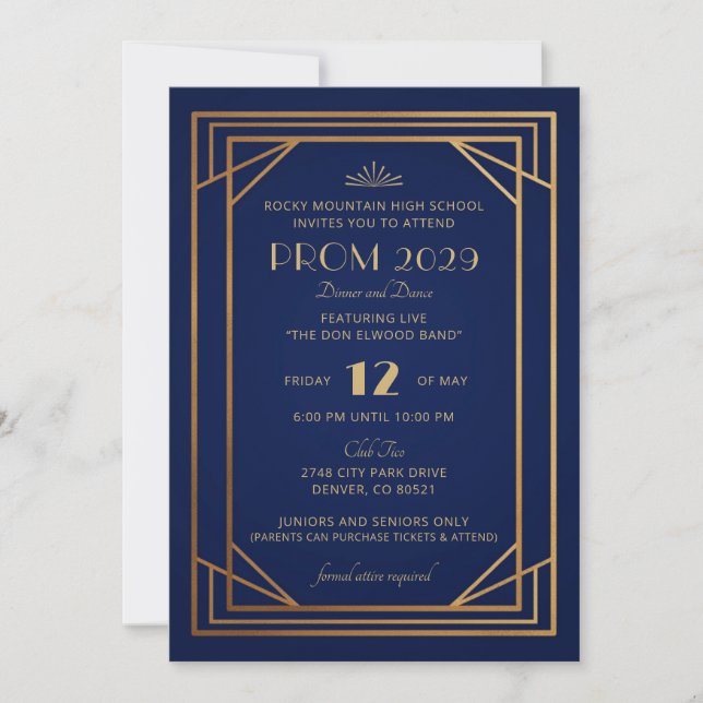 Navy Blue and Gold Art Deco Invitation (Front)