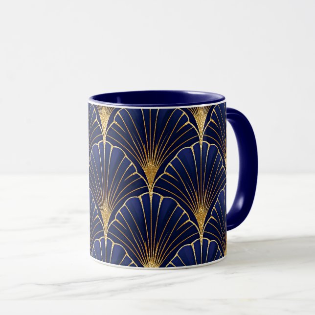 Navy blue and gold art deco mug (Front Right)
