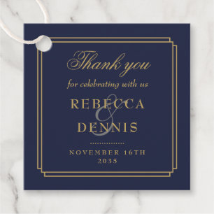 Navy Blue And Gold Art Deco Wedding Thank You Favour Tags