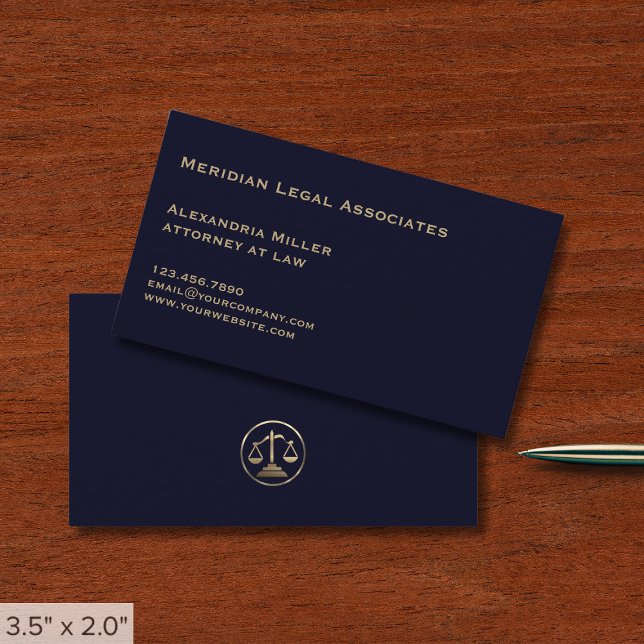 Navy Blue and Gold Attorney Law Firm Business Card (Creator Uploaded)