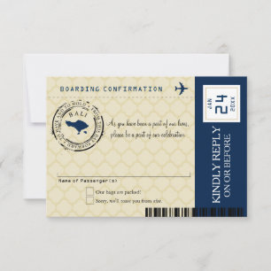 Navy Blue and Gold Bali Wedding RSVP Card