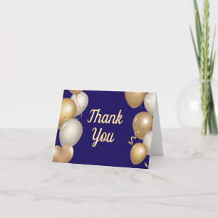 Navy Blue and Gold Balloons Confetti Thank You Card