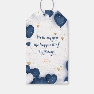 Navy blue and Gold Birthday Gift Tag with Hearts 