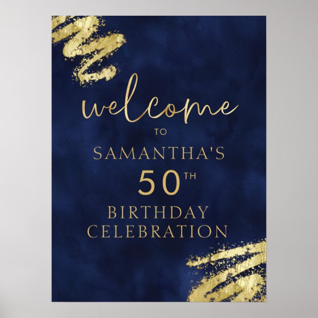 Navy Blue and Gold Birthday Welcome Poster 18x24 (Front)