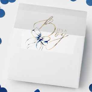 Navy Blue and Gold Bow Boy Baby Shower Envelope