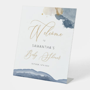 Navy Blue And Gold Boy Welcome Baby Shower Sign