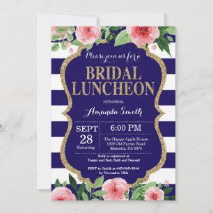 Navy Blue and Gold Bridal Luncheon Invitation