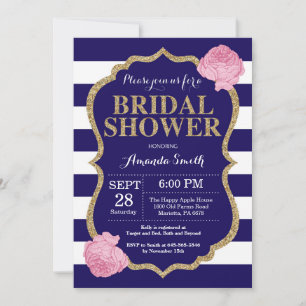Navy Blue and Gold Bridal Shower Invitation