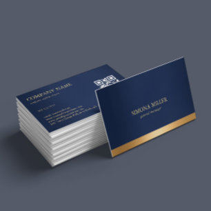 Navy Blue And Gold Business Card