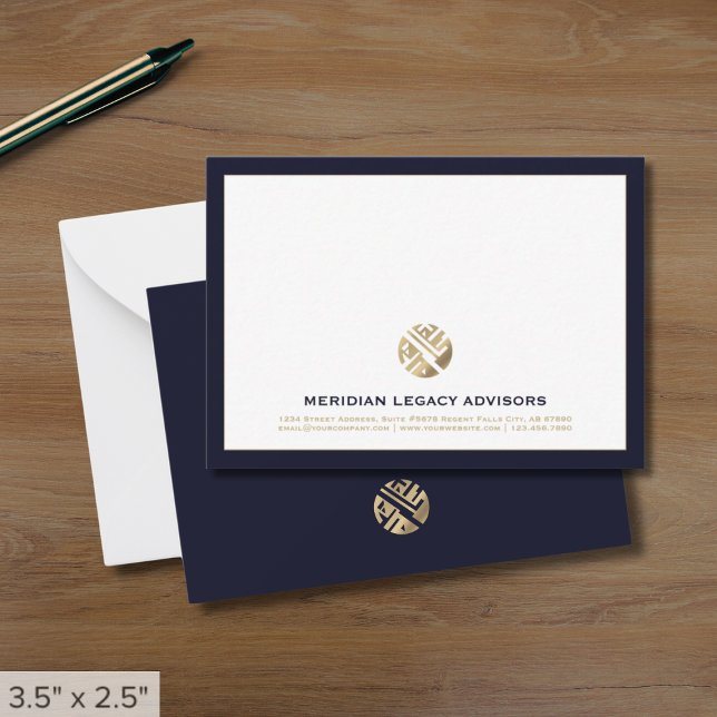 Navy Blue and Gold Business Note Card with Logo (Creator Uploaded)