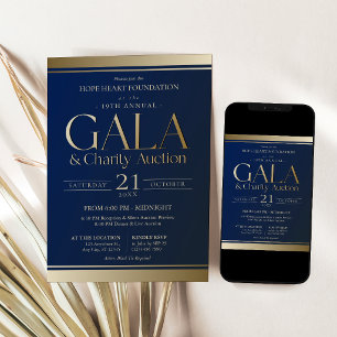 Navy Blue and Gold Charity Auction Gala Invitation