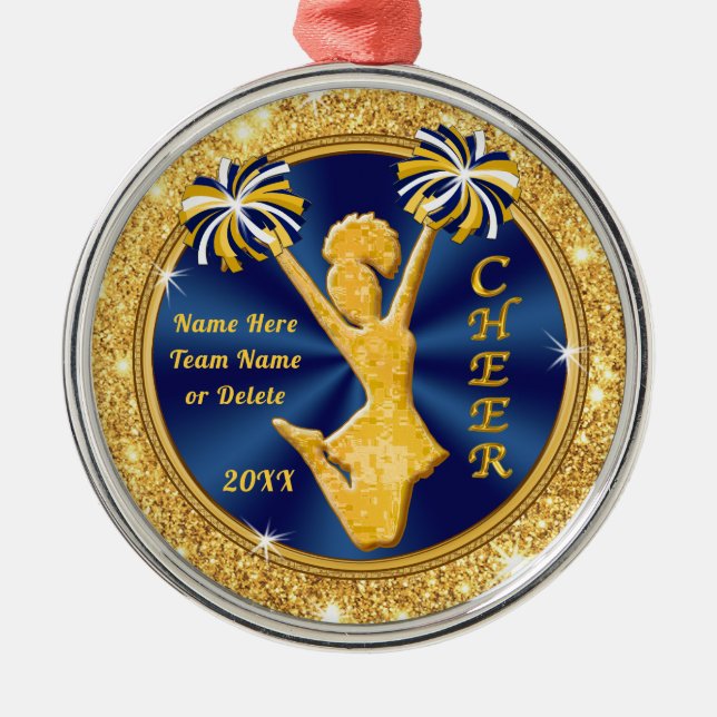 Navy Blue and Gold, Cheerleading Christmas Gifts, Metal Tree Decoration (Front)