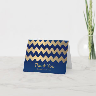 Navy Blue and Gold Chevron Pattern Thank You Card