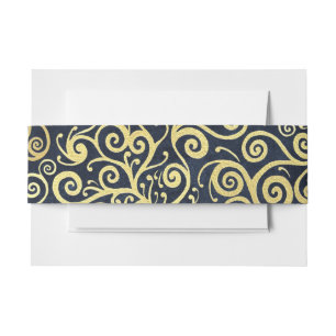 Navy Blue And Gold Chic Luxury Dark Winter Wedding Invitation Belly Band