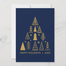 Navy Blue and Gold Christmas Tree | Holiday Card