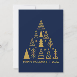 Navy Blue and Gold Christmas Tree   Holiday Card 