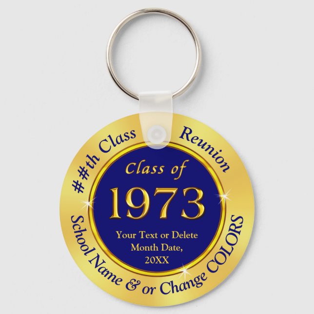 Navy Blue and Gold, Class of 1973, Party Favours Key Ring (Front)