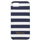 Navy Blue and Gold Classic Stripes Monogram