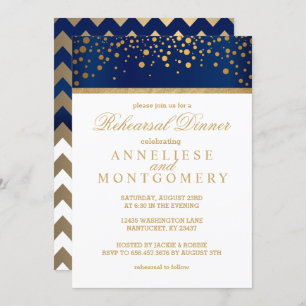 Navy Blue and Gold Confetti Dot - Rehearsal Dinner Invitation