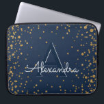 Navy Blue and Gold Confetti Monogram Laptop Sleeve<br><div class="desc">Navy Blue and Gold Confetti Elegant Monogram Case. This case can be customised to include your initial and first name.</div>