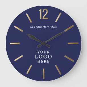 Navy Blue and Gold Corporate Logo Business Large Clock
