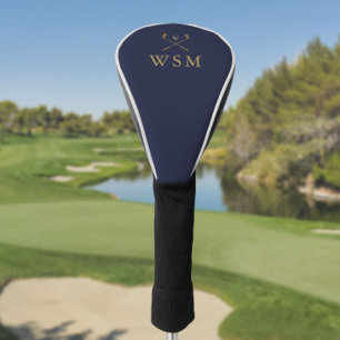 Navy Blue And Gold Custom Monogram Golf Clubs Head Cover