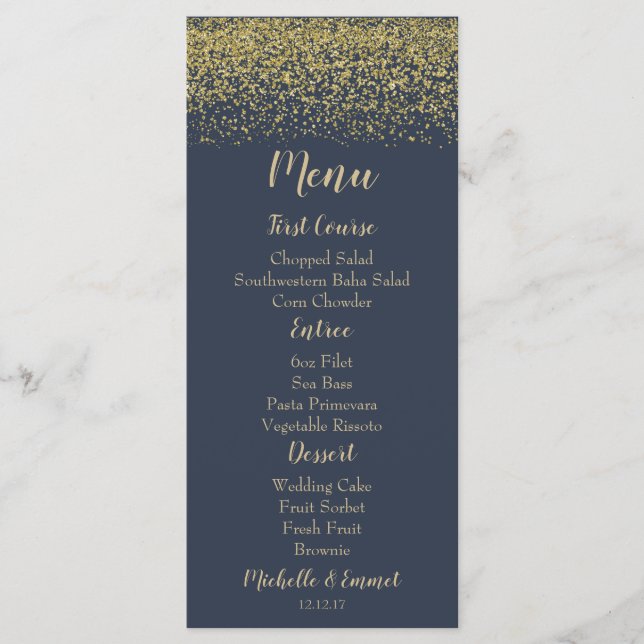 Navy Blue and Gold Diamond Wedding Menu (Front)