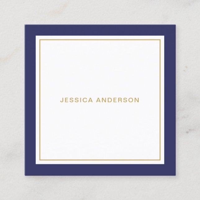 Navy Blue And Gold Elegant Feminine Square Business Card (Front)