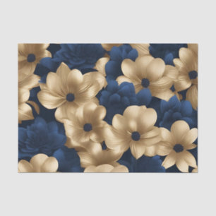 Navy Blue And Gold Elegant Floral Tissue Paper