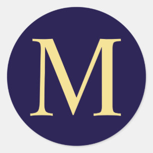 Navy Blue and Gold Elegant Monogram Classic Round Sticker