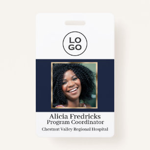 Navy Blue and Gold Employee Photo ID with Logo ID Badge