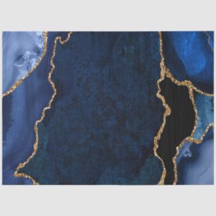 Navy Blue and Gold Faux Glitter Agate Tissue Paper