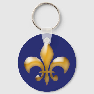 Navy Blue and Gold Fleur de Lis Key Ring