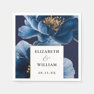 Navy Blue And Gold Floral Elegant Modern Wedding Napkin