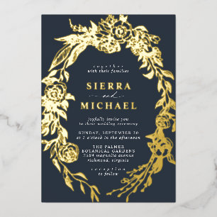 Navy Blue and Gold Floral   Elegant Moody Wedding