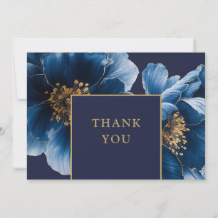 Navy Blue And Gold Floral Thank You Card