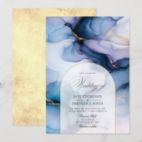 Navy Blue and Gold Flowing Alcohol Ink Wedding