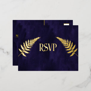 Navy Blue and Gold Foil RSVP Invitation Postcard
