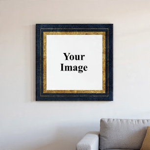 Navy Blue and Gold Frame Photo Poster