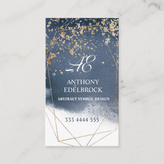 Navy blue and gold, geometric design business card (Front)
