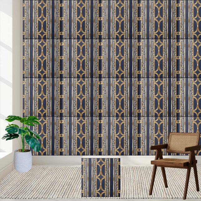 Navy Blue and Gold Geometric Greek Key Tile (Creator Uploaded)