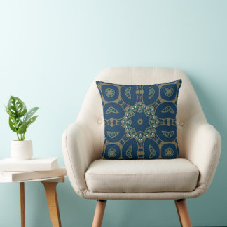 Navy Blue and Gold Geometric Octagon Pattern Cushion