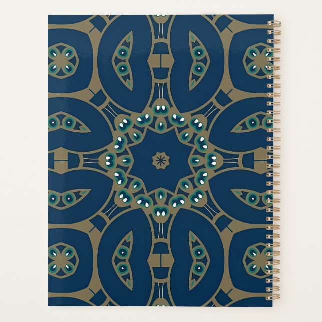 Navy Blue and Gold Geometric Octagon Pattern Planner (Back)