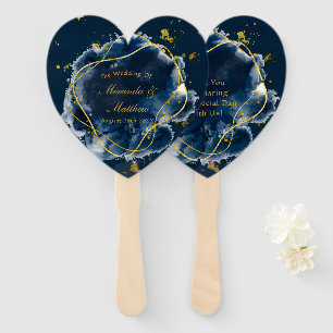 Navy Blue and Gold Geometric Wedding Hand Fan
