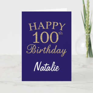 Navy Blue and Gold Glitter 100th Birthday Card