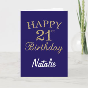 Navy Blue and Gold Glitter 21st Birthday Card