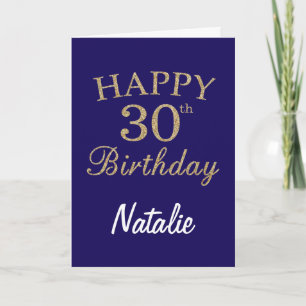 Navy Blue and Gold Glitter 30th Birthday Card