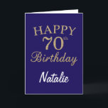 Navy Blue and Gold Glitter 70th Birthday Card<br><div class="desc">Navy Blue and Gold Glitter 70th Birthday Card with personalised name. For further customisation,  please click the "Customise it" button and use our design tool to modify this template.</div>
